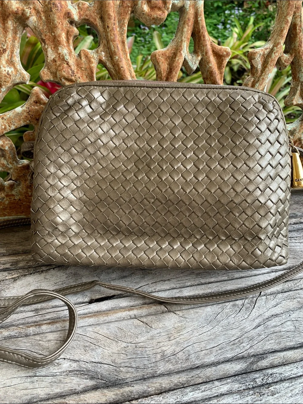 Vintage 80’s Ganson Leather Intrecciato Style Woven Crossbody Bag